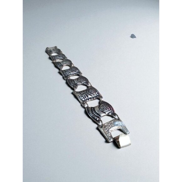 Vintage Colombian 900 Silver Centavos Bracelet 45g 7" Signed C GENA Flat Hook Cl - Picture 3 of 6